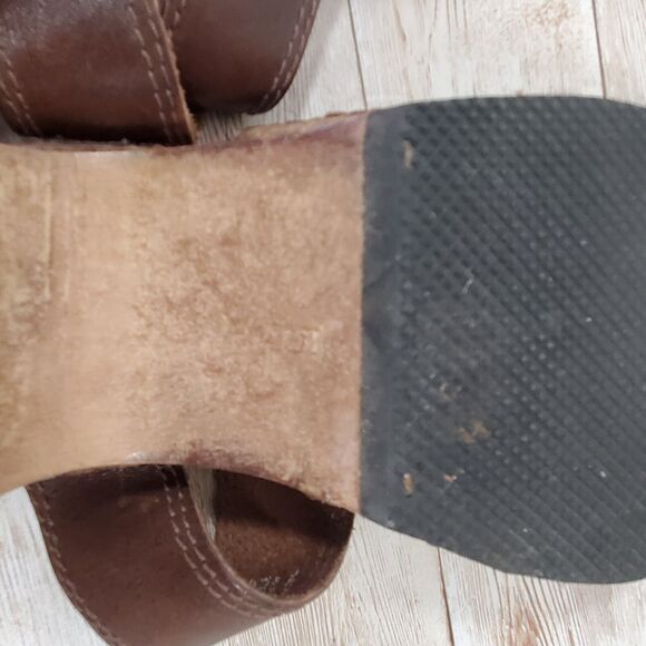 Y2K Candie's Wooden Chunky Heels w/Platform, VTG Brown Leather Sandals, Size: 5 - Picture 10 of 10